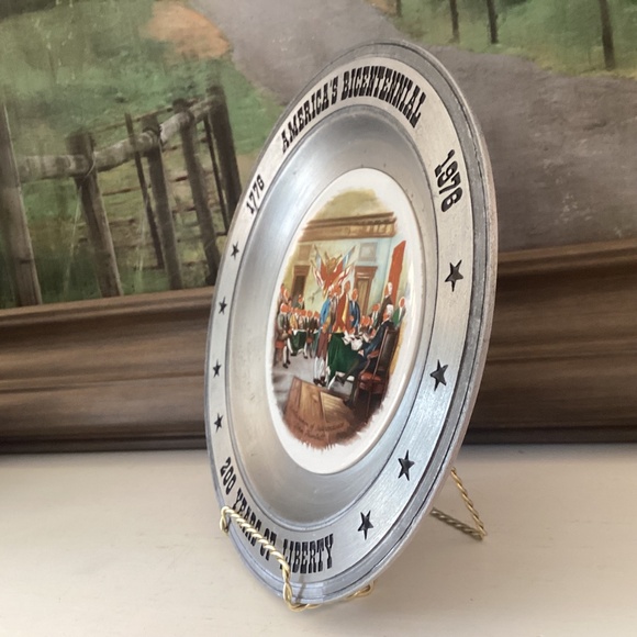 Vintage THE GREAT AMERICAN REVOLUTION 1776 Pewter Painted Tile Plate 10.5" Ohio - Picture 9 of 12